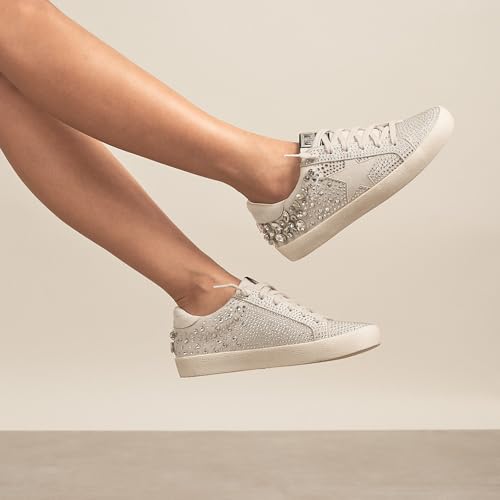 Image of Mi.iM Goldie Women's Vintage-Inspired Lace-Up Sneakers - Rhinestone Star Fashion Sneakers with Distressed Rubber Sole
