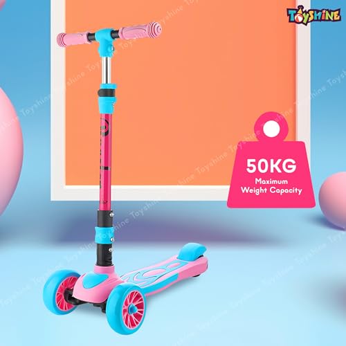 Image of Toyshine 3 Wheel Rooster Runner Scooter with Anti Slip ABS Base Aluminium Structure Height Adjustable Handlebar Max Load 45kg for Boys and Girls Ages 4 and Above - Pink
