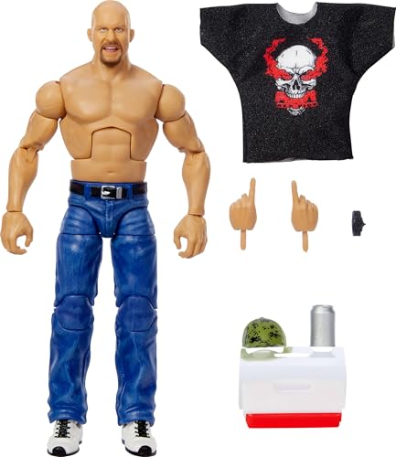 Mattel WWE Top Picks Elite Action Figure & Accessories Set, “Stone Cold” Steve Austin 6-inch Collectible with Swappable Hands, Ring Gear & 25...