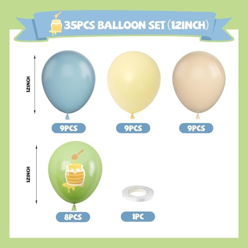 Image of Sage Green Dusty Blue Yellow Balloons, 12 Inch Olive Green Macaron Yellow Slate Blue Nude Cream Latex Balloons for Birthday Wedding Baby Shower Wild One Party Deocrations