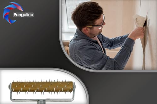 Pangolino Stachelwalze Tapeten 150 x 500 mm | Nagelroller | Igelwalze | Tapetenigel zum Perforieren von Tapeten – Tapezierwerkzeug | Nagelwalze | Igelroller | Stachelroller mit Holzgriff