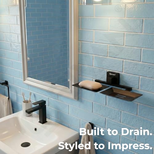 Image of GRIVAN Stainless Steel Double Soap Holder | Wall Mounted Square Soap Dish | Matte Black Finish | Rust-Free Bathroom Accessorries (Black, Pack of 1)