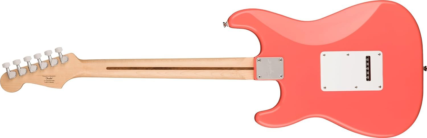 Fender Squier 6 String Solid-Body Maple Electric Guitar With Gig-Bag, Polishing Cloth, Strap, Picks & E-Book - Tahitian Coral - Image 3 thumbnail