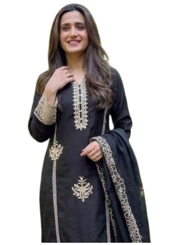 Kurta brodé en viscose pour femme costume trois pièces avec dupatta