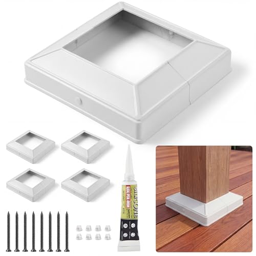 KALAFA 4-Pack Aluminum 4x4 Post Base Cover – Split Post Skirt White