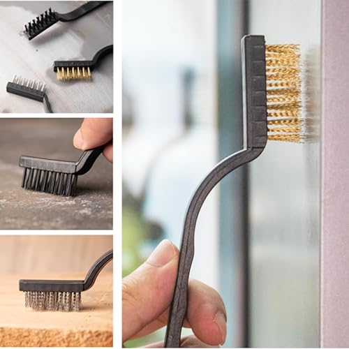 Image of 18 Pcs Mini Stainless Steel Wire Brush Set for Cleaning Welding Slag Rust, Wire Bristle Scratch Brush Set, Curved Handle Brushes(3 Styles: Brushes of Stainless Steel /Nylon /Brass Bristles