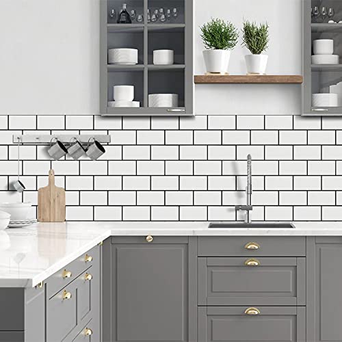 STICKGOO 10-Sheet Backsplash Peel and Stick Subway Tile, Self Adhesive Vinyl Wall Tiles, Stick on Backsplash for Kitchen and Bathroom(Thicker Design, White with Black Grout) by STICKGOO - Used condition - Image 3