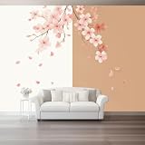 Stampa su Tela Beige Rosa Quadro Moderno 250 x 175 cm Decorazione da Parete per Soggiorno Camera Poster Murale con Design Eleganti Fiori di ciliegio Petali Non Autoadesivo