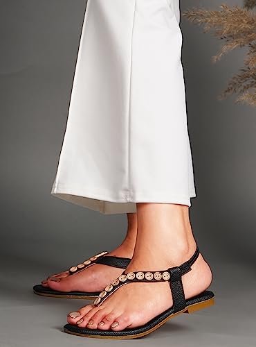 Image of JM LOOKS Fashion Black Stylish Flat sandal Casual Flat Fancy Solid Comfortable Sole For Womens & Girls