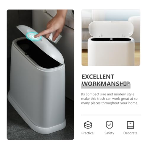 Caneca de basura pequeña compacta con tapa blanca ovalada miniatura 3