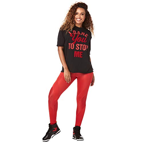 Zumba Loose Fitting Dance Fitness Graphic Tees Athletic Workout Top for Women, Black Bold, L