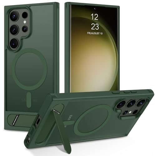 Coque Samsung S23 Ultra magnétique vert militaire mat avec support invisible intégré Magsafe