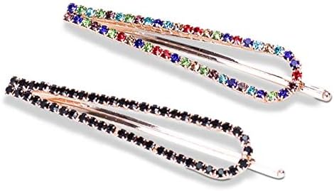 Nessy Designs Trendy Adjustable Hair Clips with Fun Multi-Colored Pavé Gems, Beautiful Color-Alternating Rhinestones, Pride Friendly, Rose/Yellow Gold Pins, 2 Pack