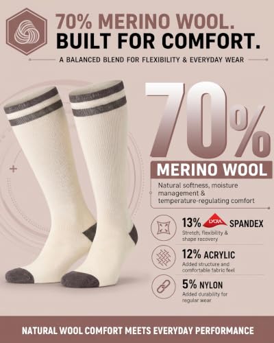 Image of 70% Merino Wool Compression Socks For Women Men, 15-20 mmHg