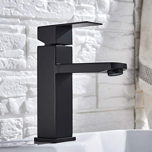 Grifo para Fregadero de Cocina de Color Negro, Corto o Alto, Mezclador de Agua fría y Caliente, de Tipo Cuadrado, montado en la Cubierta, grifos de Agua Blanda, de una Sola manija