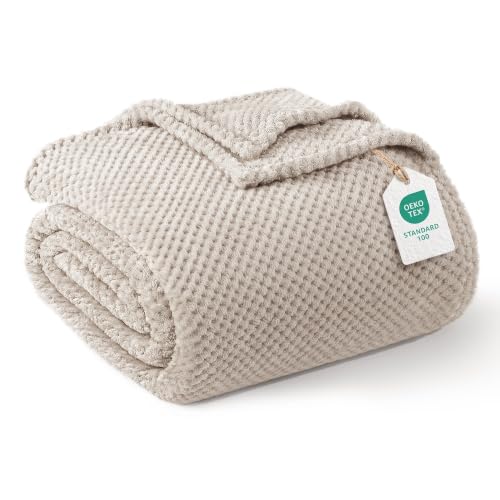 Exclusivo Mezcla Soft Waffle Fleece Bed Blanket Queen Size, Tan