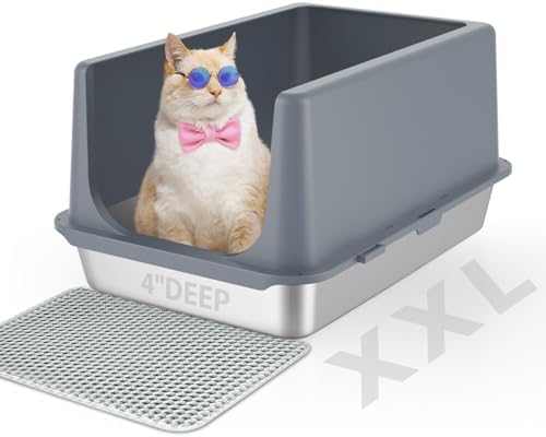 LIHONG Stainless Steel Litter Box with Lid, XL Metal Cat Litter T...