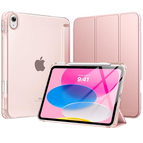MoKo Custodia per iPad (A16) 11a Generazione 11 Pollici 2025, iPad 10a Generazione 10,9' 2022 con Portapenna, iPad 10a Gen Cover Trifold Sottile Leggera con Retro PC Rigido Traslucido, Oro Rosa
