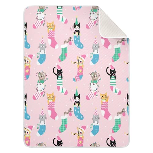 Kigai Christmas Cats Baby Blanket for Boys Girls Swaddle Blankets Soft Cozy Receiving Blanket Nursery Crib Blankets for Toddler Newborn, 30 x 40 Inch