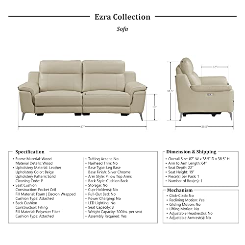 Lexicon Ezra Genuine Leather Power Reclining Sofa, Beige #TOP5