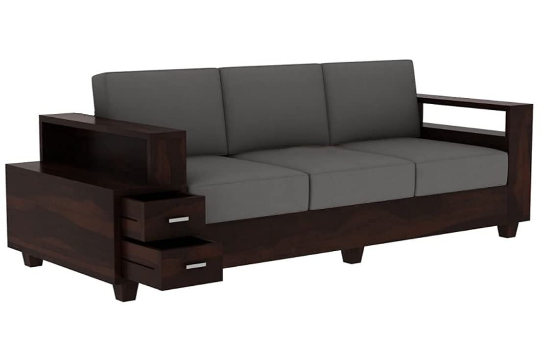 K L FURNITURE™ Sheesham Wood Sofa Set 3 Seater with 2 Drawer Wooden Sofa Set for Living Room Home Office (Walnut Finish)-image-43