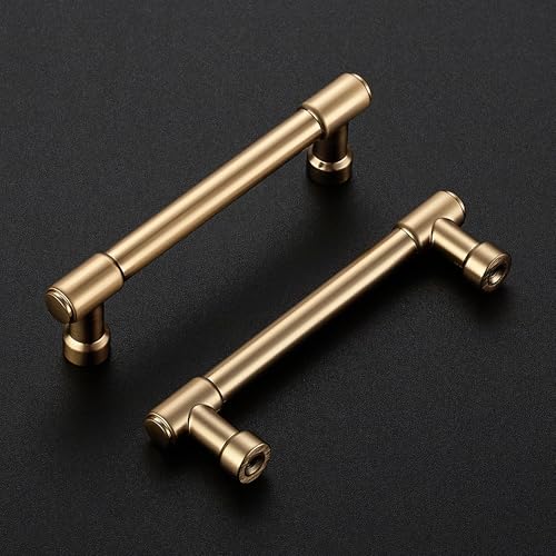 Image of Ravinte 10 Pack 3-3 /4 Inch Hole Center Solid Kitchen Cabinet Handles Champagne Bronze Dresser Pulls Cabinet Drawer Pulls for Kitchen Cupboard Hardware