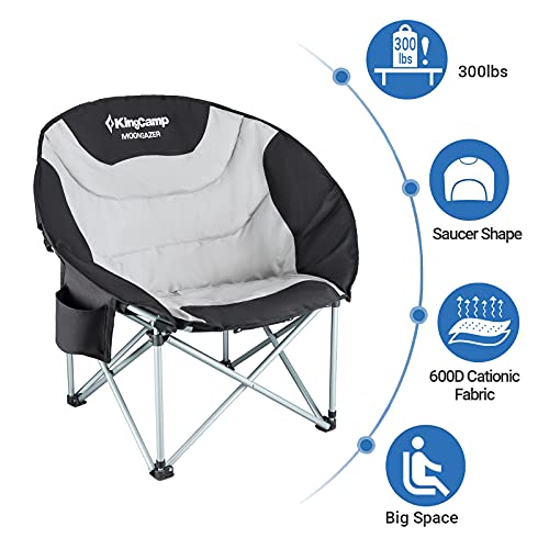 Kingcamp 2 Pack Camping Chair Oversized Padded Moon Round Saucer Chairs Camping Folding Chair With Cup Holder,Storage Bag,Carry Bag For Camping, Hiking Fishing Sports Balck&Grey Camping Chair #TOP2