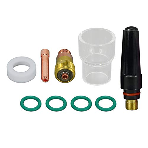 TIG Stubby Gas Lens Collet Pyrex Cup Kit de tamaños surtidos WP 17 18 26 Antorcha de soldadura TIG (Vaso Pyrex (# 12 13/16") 9 piezas) Cover