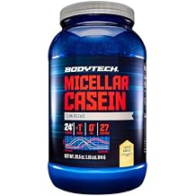 BodyTech Micellar Casein Protein Powder - Slow-Release for Overnight Muscle Recovery - 24g Protein per Serving - French Vanilla 2 lb