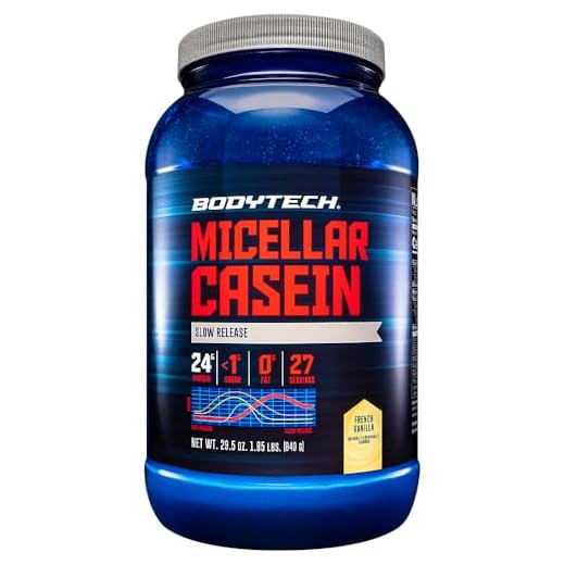 BODYTECH Micellar Casein Protein Powder, Slow Release for Overnight Muscle Recovery - 24 Grams of Protein per Serving - French Vanilla (2 Pound)