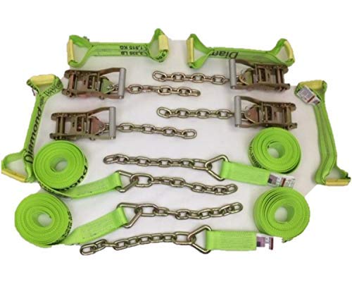 Safe 'n Secure 8 Point Heavy Duty Hi Viz Diamond Weave 18' Strap Kit for Rollback/Flatbed Tie Downs with 12