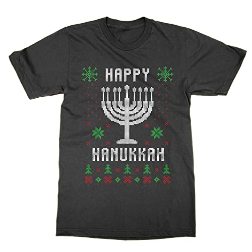T-shirt Happy Hanukkah Christmas noir en taille L pour adulte