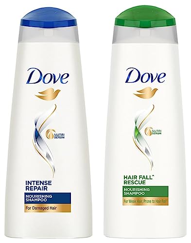 Dove Intense Repair Shampoo 340 ml and Hair Fall Rescue 180 ml – Repairs Dry, Damaged, and Weak Hair for Smooth & Strong Results