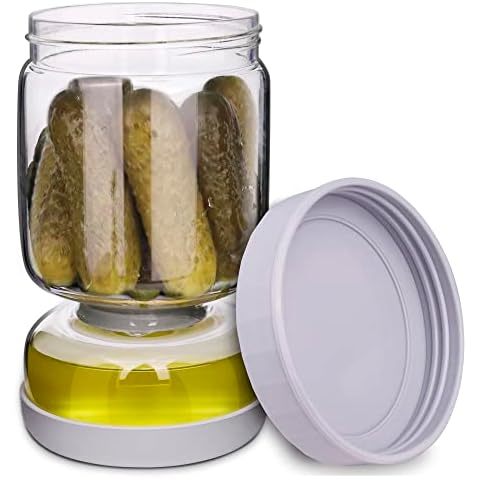 Homnoble Pickle and Olive Hourglass Jar with Strainer Flip for Pickle Juice Separator from Wet and Dry, Upgrade Food-grade ABS Lid and BPA Free Hourglass Jar for Airtight Storage Cover