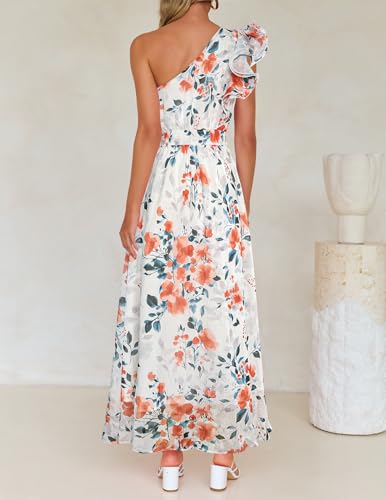 Image of ZESICA Women's 2026 Summer Floral Sleeveless Maxi Dress | One Shoulder, Sleeveless, Ruffle, High Waist, Beach Wedding Guest, Vacation, Graduation, Bridal Shower, Boho Long Dresses
