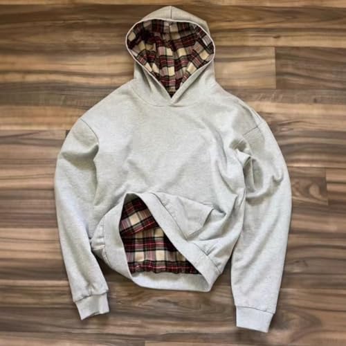 CUTEGAL Plaid Hoodie Checked Pattern Fleece Sweatshirt Oversized Pullover Y2k Camo Graphic Hoodie Streetwear3