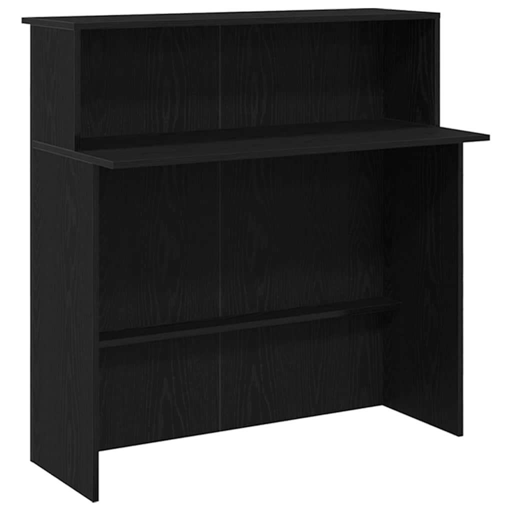 Banco di ricevimento nero effetto rovere, 200 x 50 x 103,5 cm, mobile per ufficio per reception, con cassaforte e spazio di archiviazione integrato, scrivania versatile per la casa e