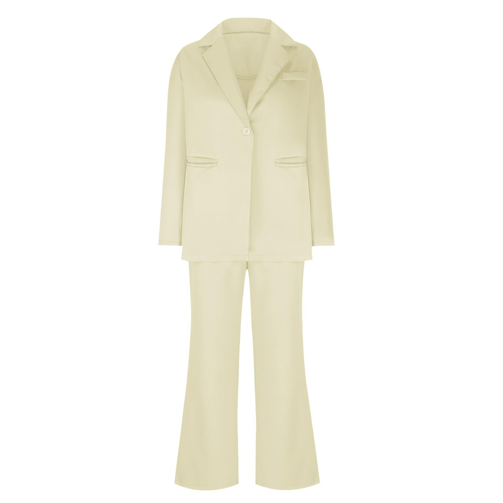 Traje de 2 piezas para mujer, elegante, casual, manga larga, solapa con muescas, chaqueta de pierna ancha, elegante, formal, para oficina, trabajo, oficina, boda, fiesta, trajes