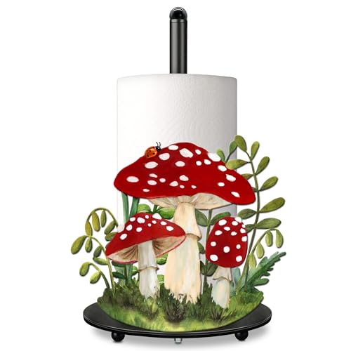 Hexagram Mushroom Decor Gifts Mushroom Kitchen Decor Rustic Home Bathroom Decor Farmhouse Paper Towel Holder Countertop Standing Cute Decorations Gifts for Christmas Housewarming