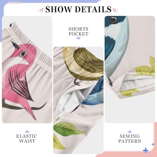 Colorful Birds Spring Flowers Boys Long Pants Soft Trousers Elastic Waist Kids Lounge Bottoms with Pockets S-XL4