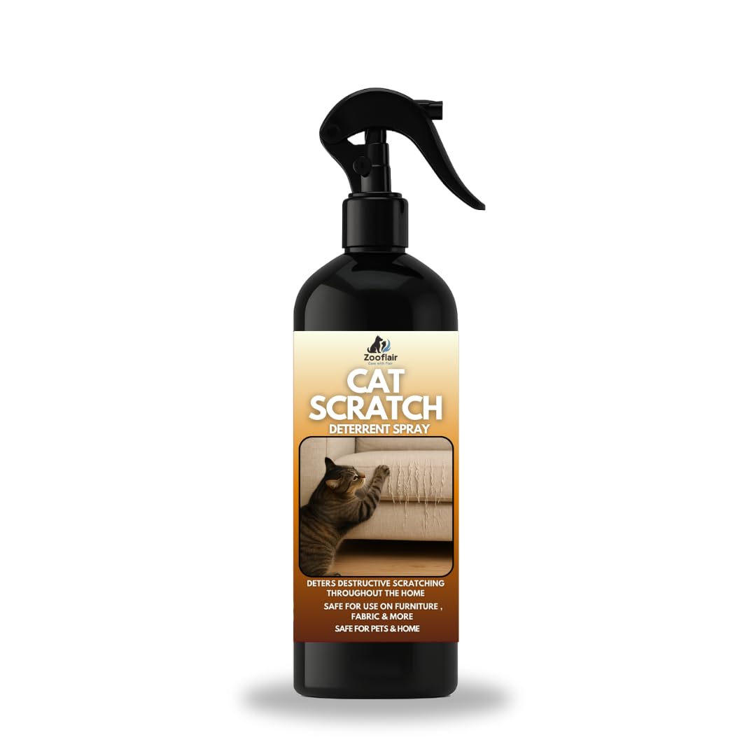 Zooflair Cat Scratch Deterrent Spray, Indoor Outdoor Training Aid, Non-Toxic Alcohol-Free Formula for Furniture, Sofa, Curtains, 500 ML