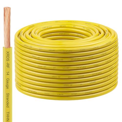 Image of XRDS -RF 14 AWG Stranded THHN Wire - Yellow, 200FT - Oxygen-Free Copper Electrical Wire with Nylon Jacket - Building Wire for Conduit, Industrial, Commercial, and Residential Use