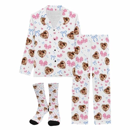 Artsadd Personalized Pajamas with Faces for Men Women, Custom Photo Pajamas Funny Christmas Pjs Gifts for Cat Mom, Dog Mom