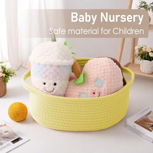 Image of JMvicyroam Small Woven Basket, Empty Gift Basket, Yellow /1 Pack | Small Gift Basket, Cotton Rope, 12 x 8 x 39 in, Handles, Includes Ribbon and Bag, Birthday Gift Basket