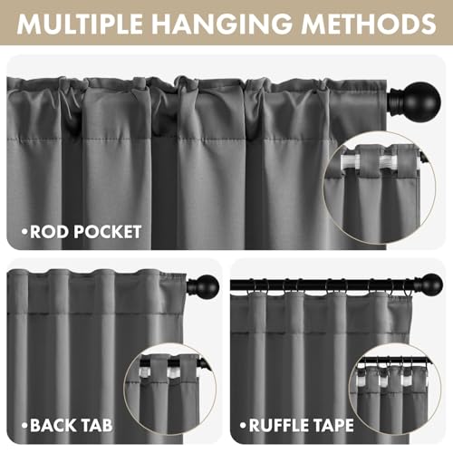 Image of ANRODUO Grey Back Tab Blackout Curtains 92 Inch Long 2 Panels