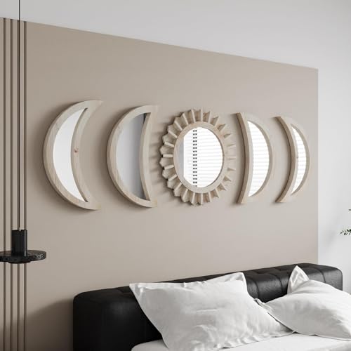 WAKOSAN Wall Mirror, Moon Phase Mirror Set, Wall Decor for