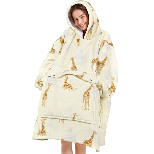 Narecte Oversized Blanket Hoodie Wearable Blanket Sweatshirt for Women Adults Soft Hooded Blanket Warm Oversized Hoodie Blanket Birthday Gifts for Women Christmas Gift for Friends Female Giraffe