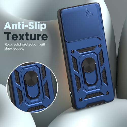 Image of Pikkme Back Cover for Realme P4 Pro 5G | D10 Tough Armor | 360 Protection Case | Sliding Camera Shield Cover & Ring Holder Stand Bumper Case (Blue)