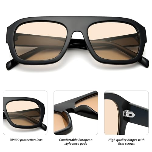 Square Aviator Sunglasses for Women, Vintage Flat Top Designer Shades Stylish Frame Sun Glasses4