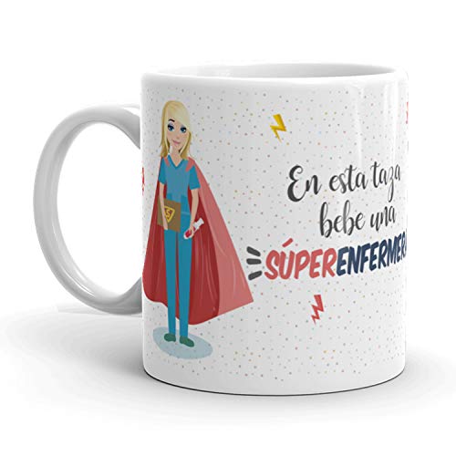 Kembilove Taza de Café Enfermera – En esta taza bebe una Súper Enfermera – Taza de Desayuno para la Oficina – Taza de Café y Té para Profesionales – Regalos Personalizados